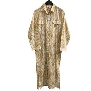 Maurie & Eve Maxi Dress Womens 8 Straw Tie Dye Button Down Minimalist Lagenlook